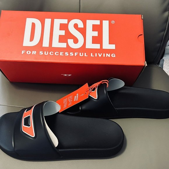 BNWB WOMEN'S DIESEL SA-MAYEMI DW SLIDES SANDALS BLACK WITH RED LOGO US SIZE 7 - Picture 4 of 12